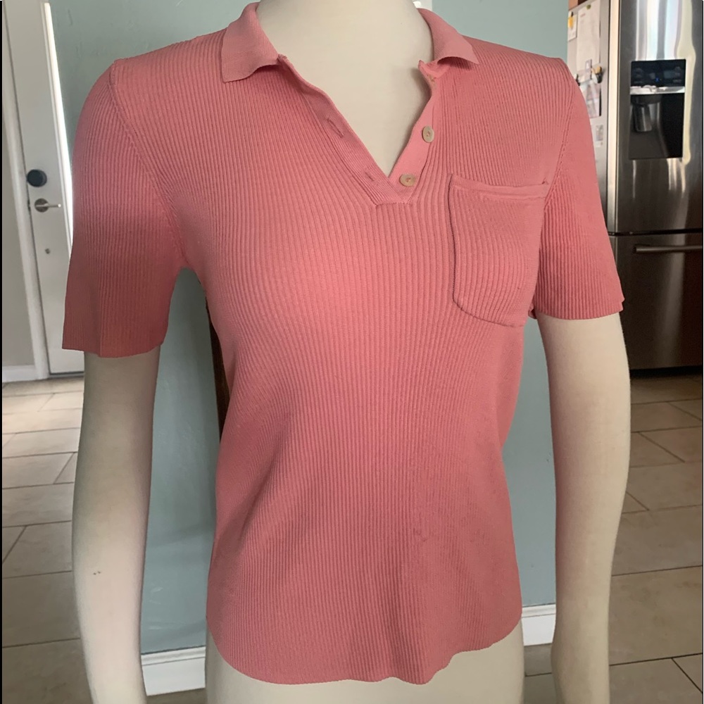 Zara Salmon Ribbed Polo Tee